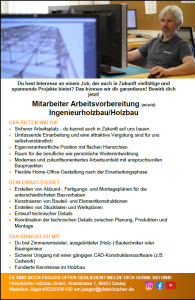 Ausschreibung Zimmerermeister/in, Bautechniker/in, Bauingenieur/in