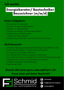 Ausschreibung Bautechniker/in, Bauzeichner/in, Energieberater/in
