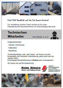 Ausschreibung Bautechniker/in